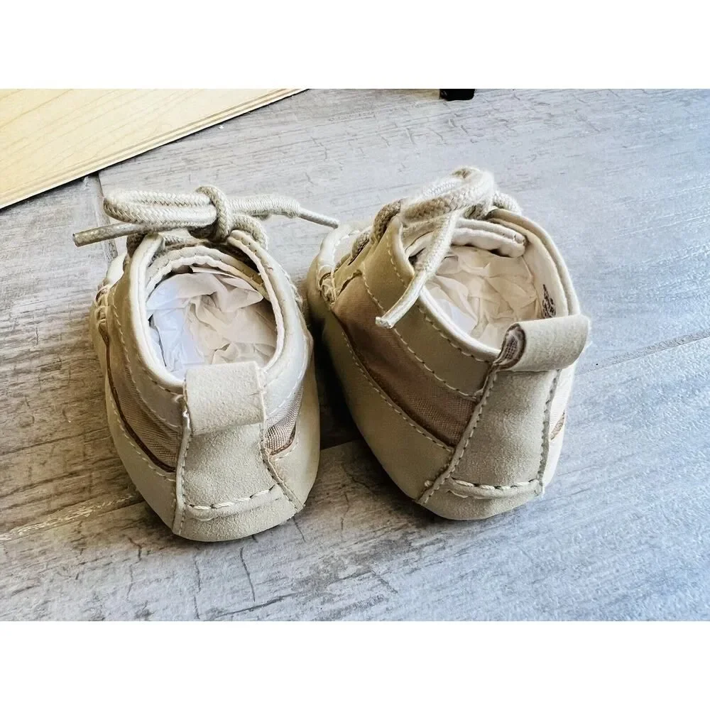 Baby Gap Mid Top Tan Khaki Moccasins Soft Sole Crib Shoes Sneakers Boys 6-12m 3